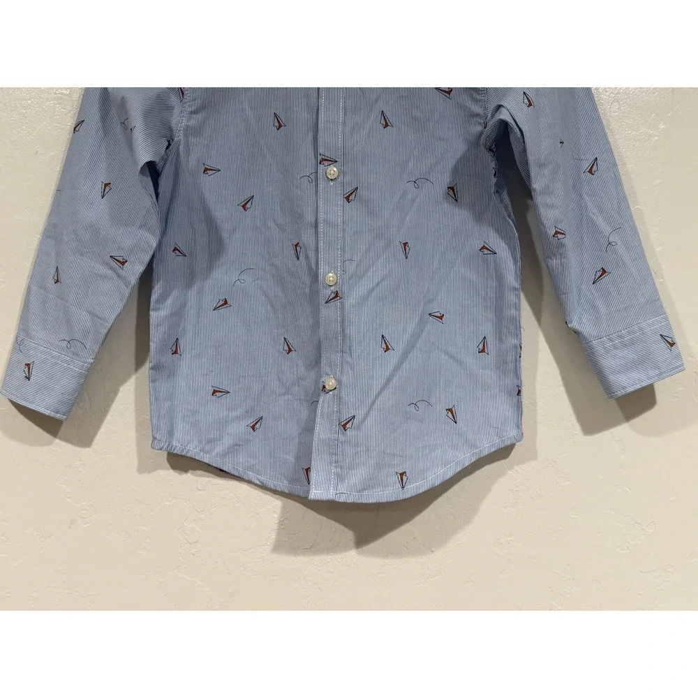 Carters Toddler Boys Blue Pinstripe Paper Airplane Button Down Shirt 5T 2P546410
